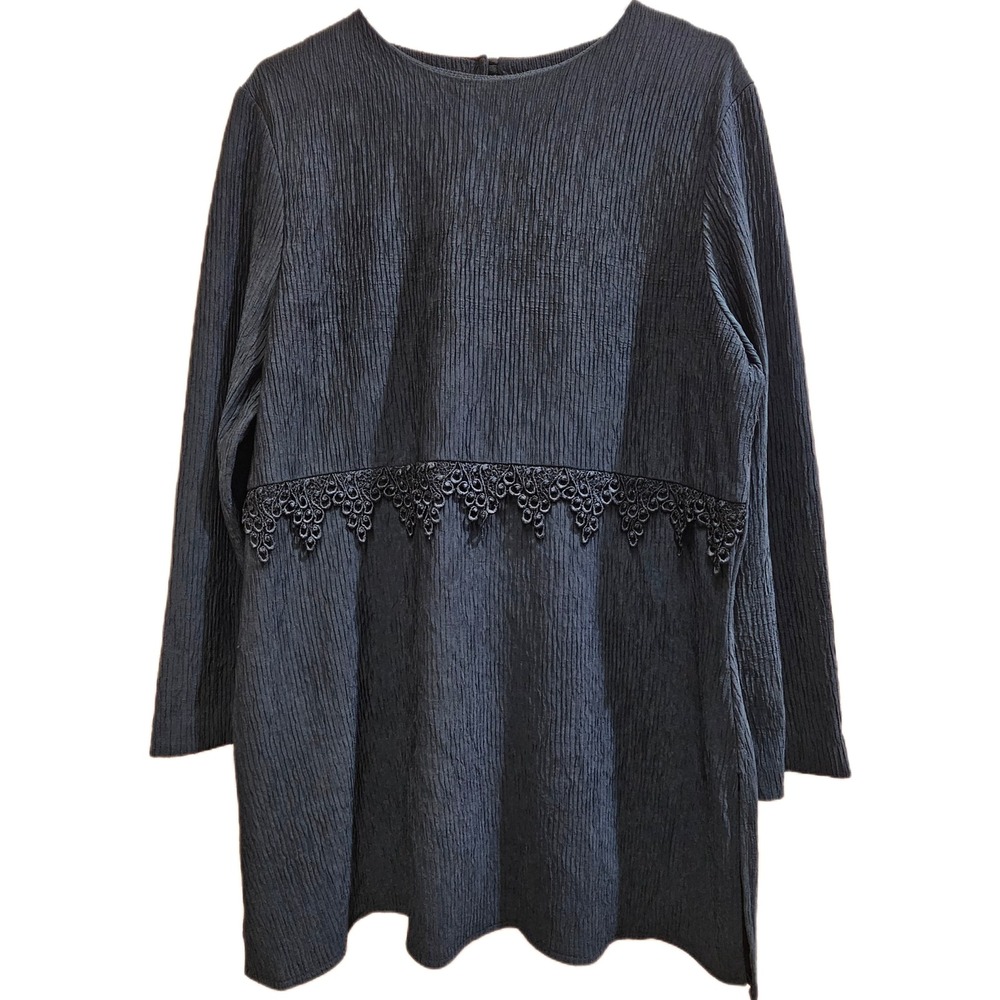 Vintage 1980s Karlie Collection Black Long Sleeve Lace‎ Trim Tunic Size 14